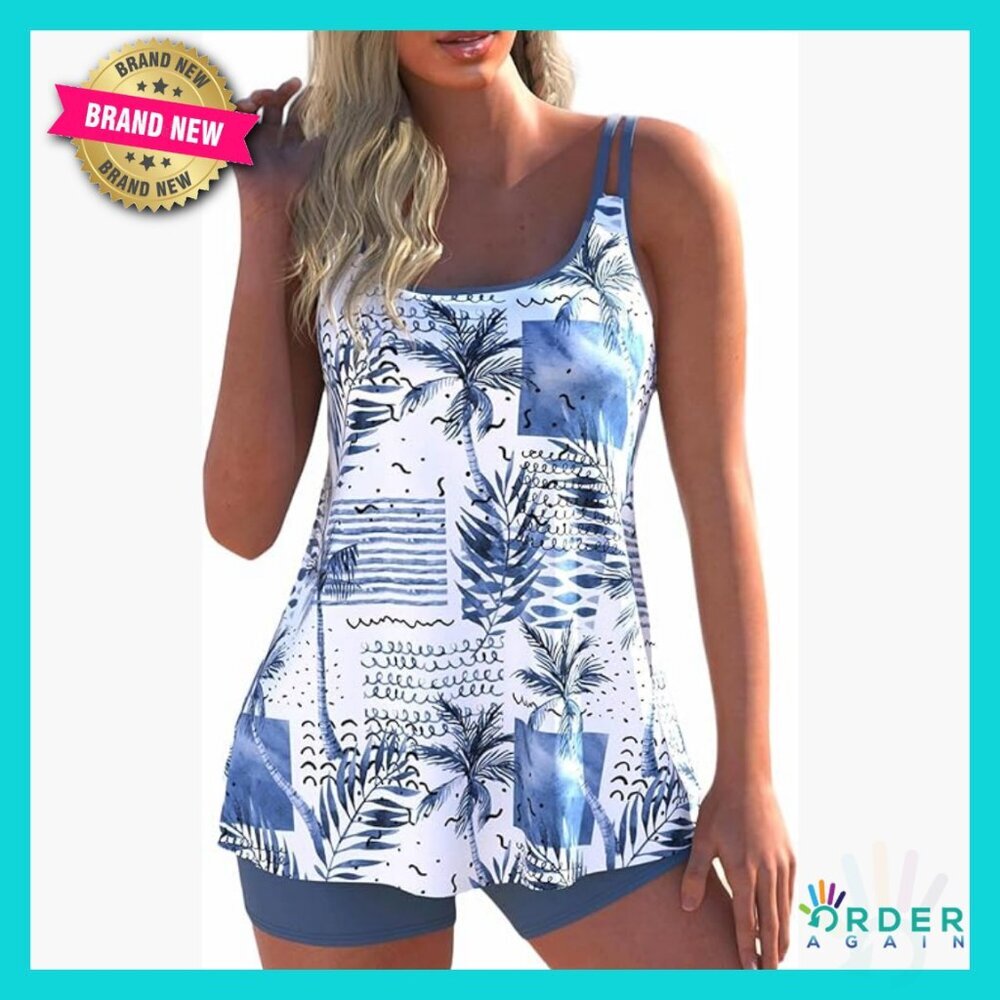 Tankini Swim Set with Adjustable Straps and Tummy Control Board Shorts